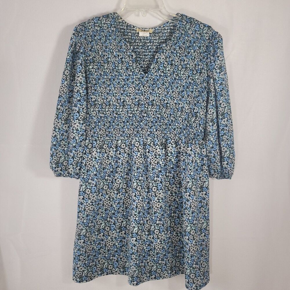Sweet Magnolia Blue Ditsy Floral Smocked Tunic Blouse Boho Romantic Women's XXL